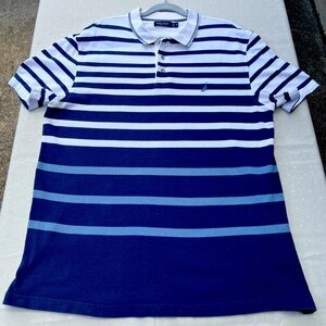 Nautica Men's Navy and White Striped Polo